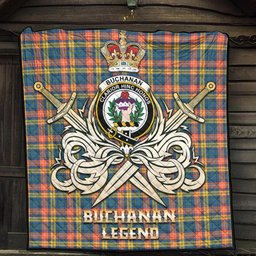 ScotsTee Shop Scottish Buchanan Ancient Clan Crest Tartan Quilt The Golden Sword of Courageous Legacy Quilt