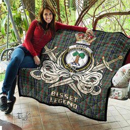 ScotsTee Shop Scottish Bisset Clan Crest Tartan Quilt The Golden Sword of Courageous Legacy Quilt