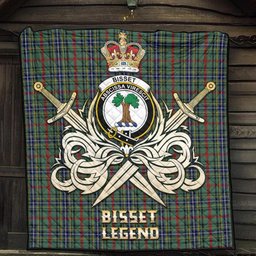 ScotsTee Shop Scottish Bisset Clan Crest Tartan Quilt The Golden Sword of Courageous Legacy Quilt
