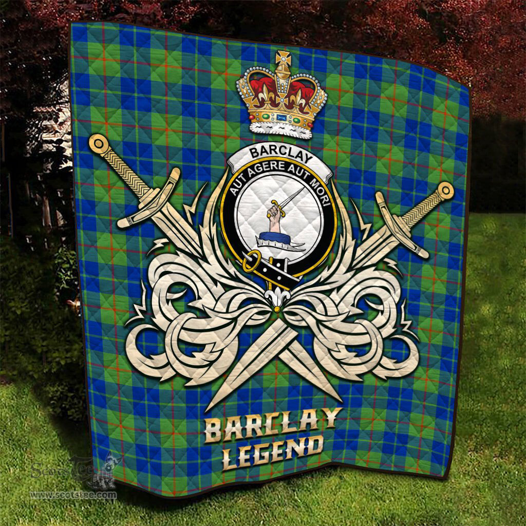 ScotsTee Shop Scottish Barclay Hunting Ancient Clan Crest Tartan Quilt The Golden Sword of Courageous Legacy Quilt