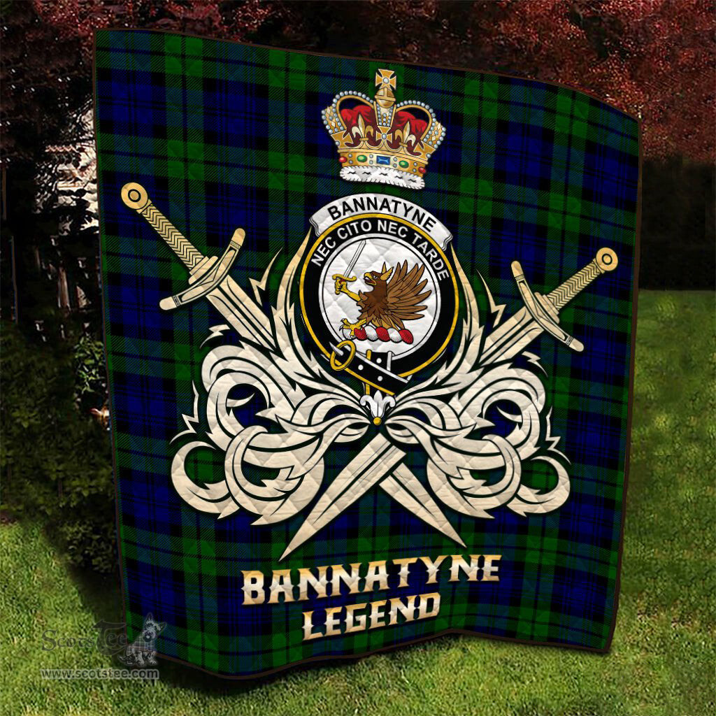 ScotsTee Shop Scottish Bannatyne Clan Crest Tartan Quilt The Golden Sword of Courageous Legacy Quilt