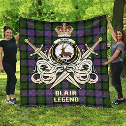 ScotsTee Shop Scottish Blair Modern Clan Crest Tartan Quilt The Golden Sword of Courageous Legacy Quilt