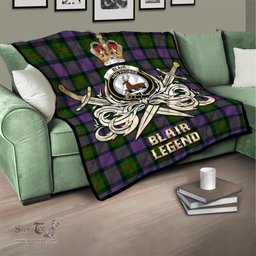ScotsTee Shop Scottish Blair Modern Clan Crest Tartan Quilt The Golden Sword of Courageous Legacy Quilt