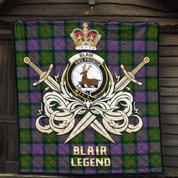 ScotsTee Shop Scottish Blair Modern Clan Crest Tartan Quilt The Golden Sword of Courageous Legacy Quilt