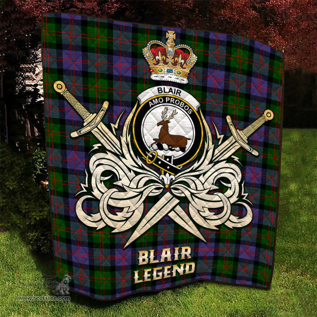 ScotsTee Shop Scottish Blair Modern Clan Crest Tartan Quilt The Golden Sword of Courageous Legacy Quilt
