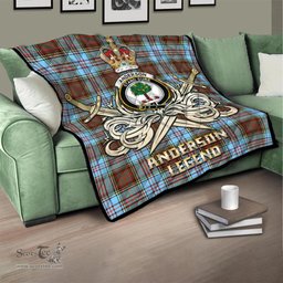 ScotsTee Shop Scottish Anderson Ancient Clan Crest Tartan Quilt The Golden Sword of Courageous Legacy Quilt