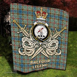 ScotsTee Shop Scottish Balfour Blue Clan Crest Tartan Quilt The Golden Sword of Courageous Legacy Quilt