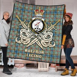 ScotsTee Shop Scottish Balfour Blue Clan Crest Tartan Quilt The Golden Sword of Courageous Legacy Quilt