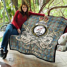 ScotsTee Shop Scottish Balfour Blue Clan Crest Tartan Quilt The Golden Sword of Courageous Legacy Quilt