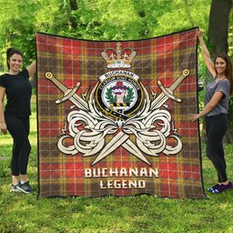 ScotsTee Shop Scottish Buchanan Old Set Weathered Clan Crest Tartan Quilt The Golden Sword of Courageous Legacy Quilt
