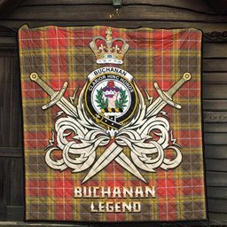 ScotsTee Shop Scottish Buchanan Old Set Weathered Clan Crest Tartan Quilt The Golden Sword of Courageous Legacy Quilt