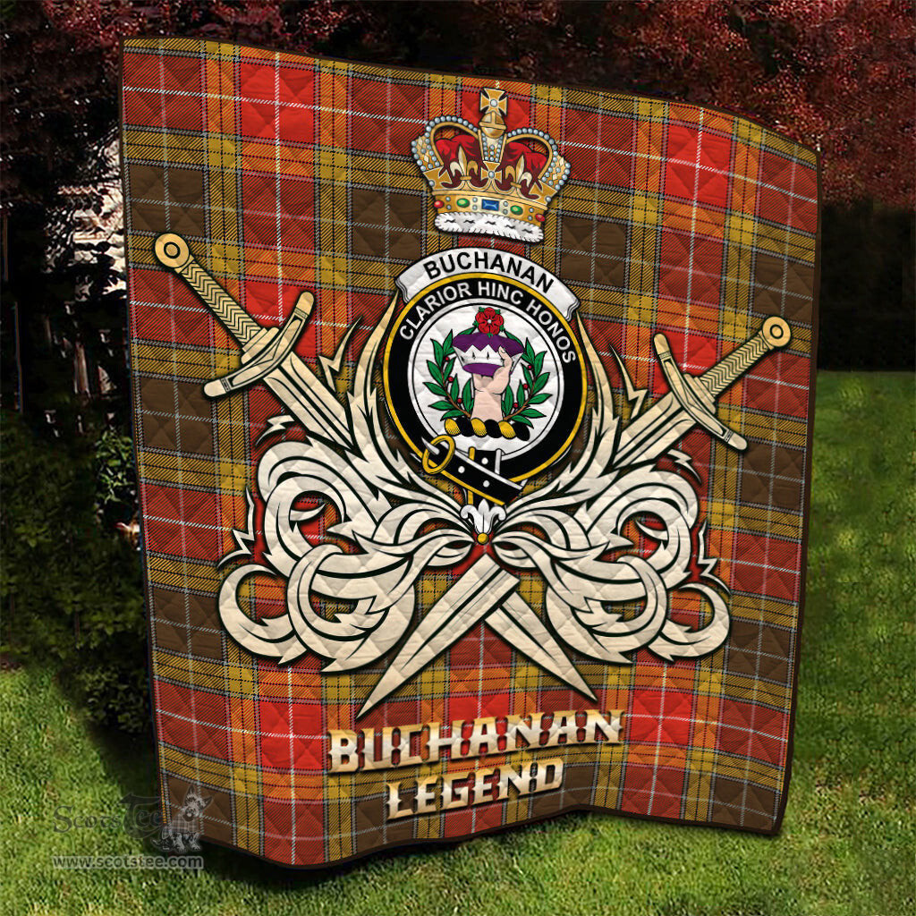 ScotsTee Shop Scottish Buchanan Old Set Weathered Clan Crest Tartan Quilt The Golden Sword of Courageous Legacy Quilt