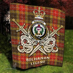 ScotsTee Shop Scottish Buchanan Old Set Weathered Clan Crest Tartan Quilt The Golden Sword of Courageous Legacy Quilt