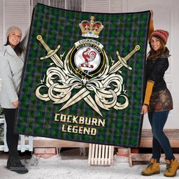 ScotsTee Shop Scottish Cockburn Clan Crest Tartan Quilt The Golden Sword of Courageous Legacy Quilt