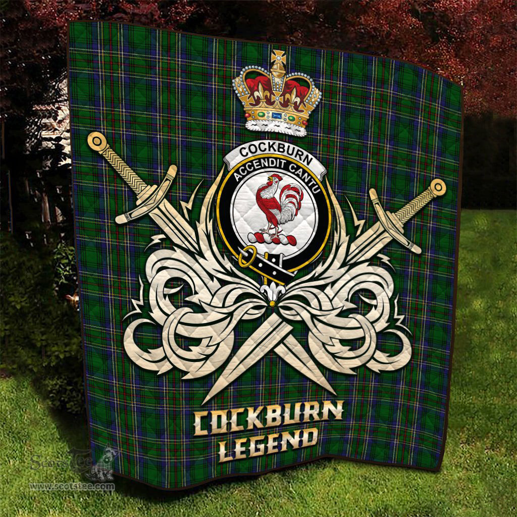 ScotsTee Shop Scottish Cockburn Clan Crest Tartan Quilt The Golden Sword of Courageous Legacy Quilt