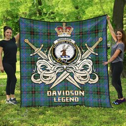 ScotsTee Shop Scottish Davidson Ancient Clan Crest Tartan Quilt The Golden Sword of Courageous Legacy Quilt