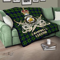 ScotsTee Shop Scottish Campbell of Breadalbane Modern Clan Crest Tartan Quilt The Golden Sword of Courageous Legacy Quilt