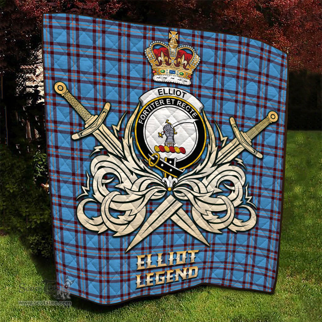 ScotsTee Shop Scottish Elliot Ancient Clan Crest Tartan Quilt The Golden Sword of Courageous Legacy Quilt