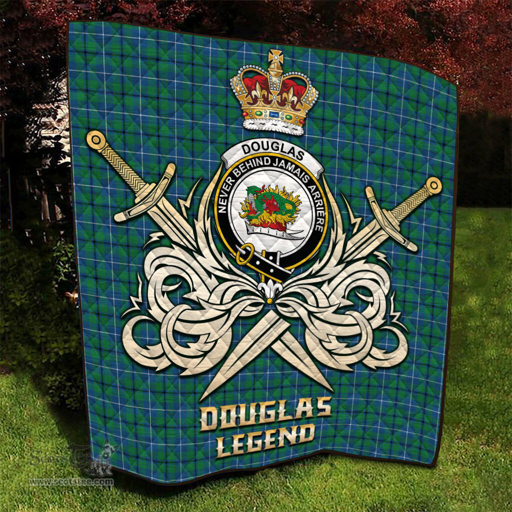 ScotsTee Shop Scottish Douglas Ancient Clan Crest Tartan Quilt The Golden Sword of Courageous Legacy Quilt