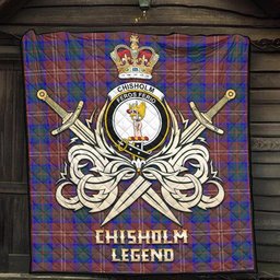 ScotsTee Shop Scottish Chisholm Hunting Modern Clan Crest Tartan Quilt The Golden Sword of Courageous Legacy Quilt