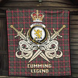 ScotsTee Shop Scottish Cumming Hunting Modern Clan Crest Tartan Quilt The Golden Sword of Courageous Legacy Quilt