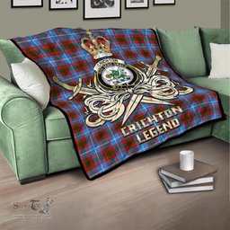 ScotsTee Shop Scottish Crichton Clan Crest Tartan Quilt The Golden Sword of Courageous Legacy Quilt