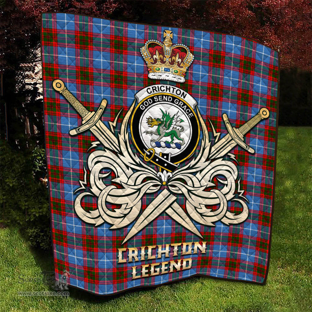 ScotsTee Shop Scottish Crichton Clan Crest Tartan Quilt The Golden Sword of Courageous Legacy Quilt