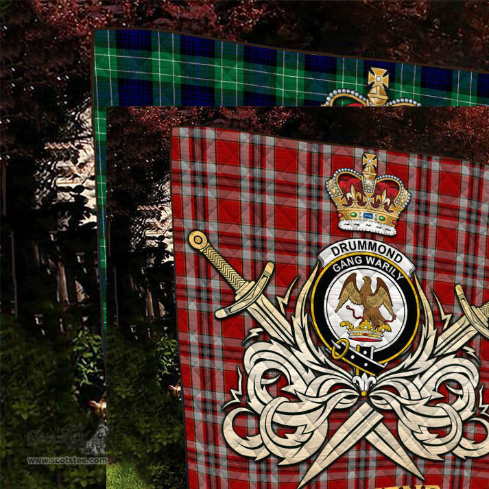 ScotsTee Shop Scottish Drummond of Perth Dress Clan Crest Tartan Quilt The Golden Sword of Courageous Legacy Quilt
