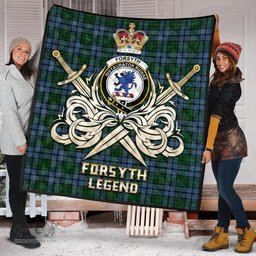 ScotsTee Shop Scottish Forsyth Clan Crest Tartan Quilt The Golden Sword of Courageous Legacy Quilt