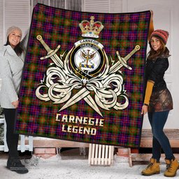 ScotsTee Shop Scottish Carnegie Modern Clan Crest Tartan Quilt The Golden Sword of Courageous Legacy Quilt