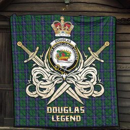 ScotsTee Shop Scottish Douglas Green Clan Crest Tartan Quilt The Golden Sword of Courageous Legacy Quilt