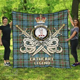 ScotsTee Shop Scottish Cathcart Clan Crest Tartan Quilt The Golden Sword of Courageous Legacy Quilt