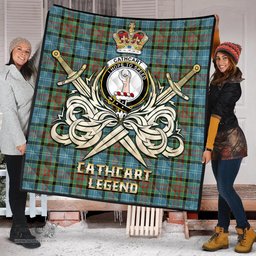 ScotsTee Shop Scottish Cathcart Clan Crest Tartan Quilt The Golden Sword of Courageous Legacy Quilt