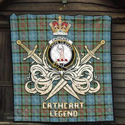 ScotsTee Shop Scottish Cathcart Clan Crest Tartan Quilt The Golden Sword of Courageous Legacy Quilt