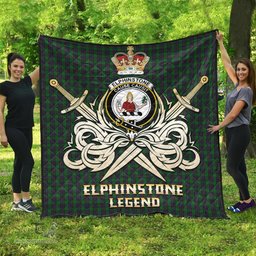 ScotsTee Shop Scottish Elphinstone Clan Crest Tartan Quilt The Golden Sword of Courageous Legacy Quilt