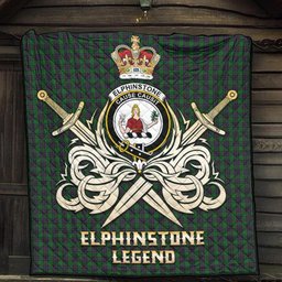ScotsTee Shop Scottish Elphinstone Clan Crest Tartan Quilt The Golden Sword of Courageous Legacy Quilt