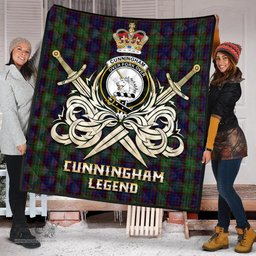 ScotsTee Shop Scottish Cunningham Hunting Clan Crest Tartan Quilt The Golden Sword of Courageous Legacy Quilt
