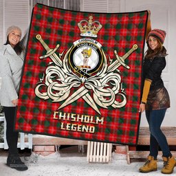 ScotsTee Shop Scottish Chisholm Modern Clan Crest Tartan Quilt The Golden Sword of Courageous Legacy Quilt