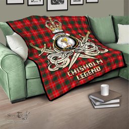 ScotsTee Shop Scottish Chisholm Modern Clan Crest Tartan Quilt The Golden Sword of Courageous Legacy Quilt