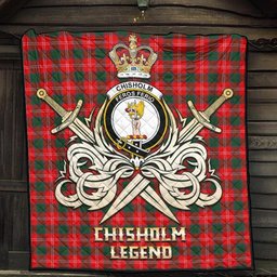ScotsTee Shop Scottish Chisholm Modern Clan Crest Tartan Quilt The Golden Sword of Courageous Legacy Quilt