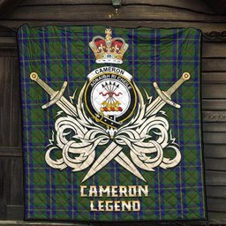 ScotsTee Shop Scottish Cameron of Lochiel Hunting Clan Crest Tartan Quilt The Golden Sword of Courageous Legacy Quilt