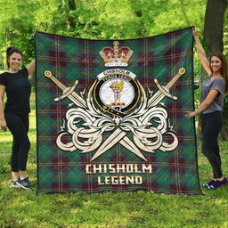 ScotsTee Shop Scottish Chisholm Hunting Ancient Clan Crest Tartan Quilt The Golden Sword of Courageous Legacy Quilt