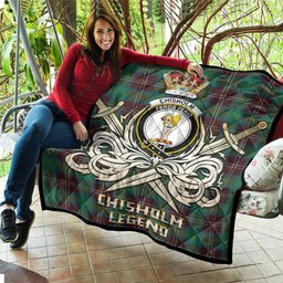 ScotsTee Shop Scottish Chisholm Hunting Ancient Clan Crest Tartan Quilt The Golden Sword of Courageous Legacy Quilt