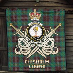 ScotsTee Shop Scottish Chisholm Hunting Ancient Clan Crest Tartan Quilt The Golden Sword of Courageous Legacy Quilt