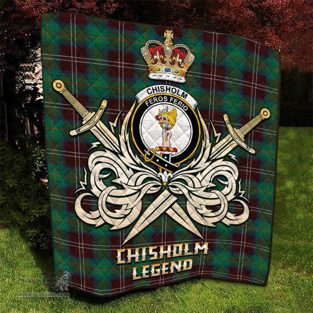 ScotsTee Shop Scottish Chisholm Hunting Ancient Clan Crest Tartan Quilt The Golden Sword of Courageous Legacy Quilt