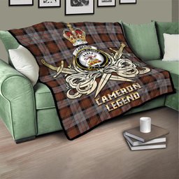 ScotsTee Shop Scottish Cameron of Erracht Weathered Clan Crest Tartan Quilt The Golden Sword of Courageous Legacy Quilt