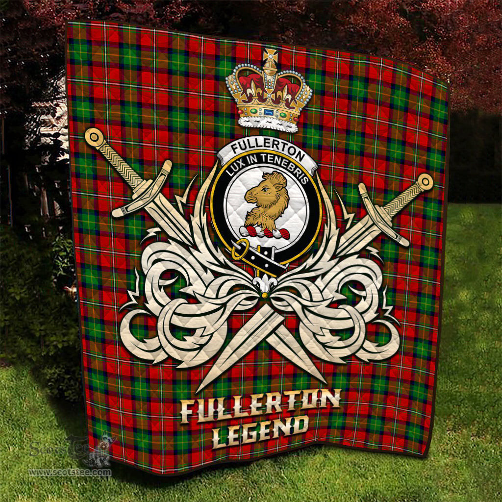 ScotsTee Shop Scottish Fullerton Clan Crest Tartan Quilt The Golden Sword of Courageous Legacy Quilt