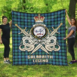 ScotsTee Shop Scottish Galbraith Ancient Clan Crest Tartan Quilt The Golden Sword of Courageous Legacy Quilt
