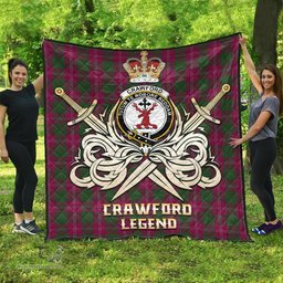 ScotsTee Shop Scottish Crawford Clan Crest Tartan Quilt The Golden Sword of Courageous Legacy Quilt