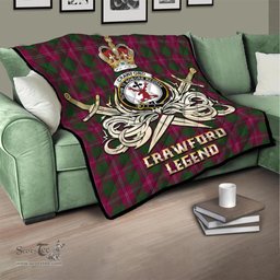ScotsTee Shop Scottish Crawford Clan Crest Tartan Quilt The Golden Sword of Courageous Legacy Quilt